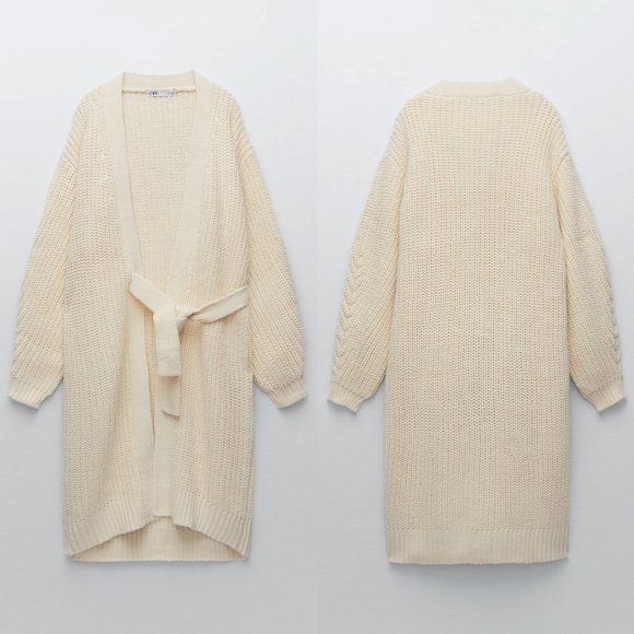NEW Zara Long Wrap Front Sweater Cozy Warm Knit Oversize Cardigan Butter Cream M - Picture 6 of 8